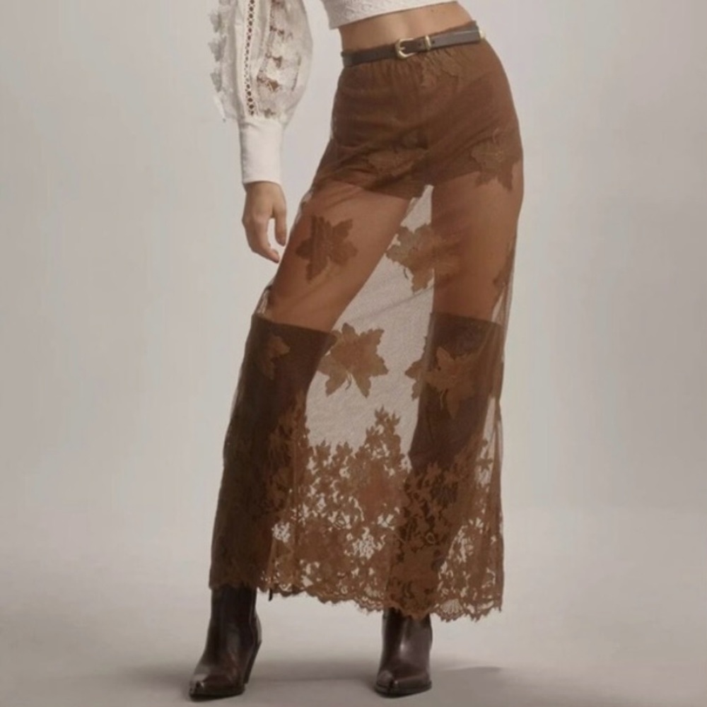 Anthropologie Tan Sheer Pencil Maxi Skirt